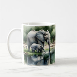 Aquarellillustration von Mama und Baby Elephant Kaffeetasse
