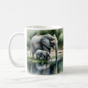 Aquarellillustration von Mama und Baby Elephant Kaffeetasse