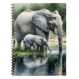 Aquarellillustration von Mama und Baby Elephant Notizblock