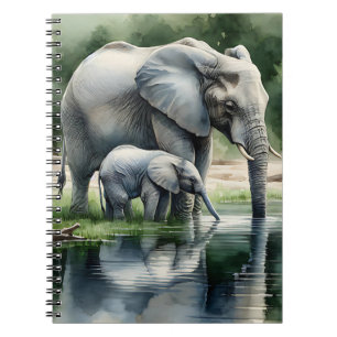 Aquarellillustration von Mama und Baby Elephant Notizblock