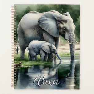 Aquarellillustration von Mama und Baby Elephant Planer