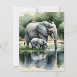 Aquarellillustration von Mama und Baby Elephant Postkarte