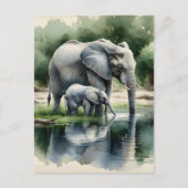 Aquarellillustration von Mama und Baby Elephant Postkarte (Vorderseite)