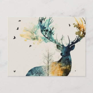 Aquarellirsche im Wald Postkarte