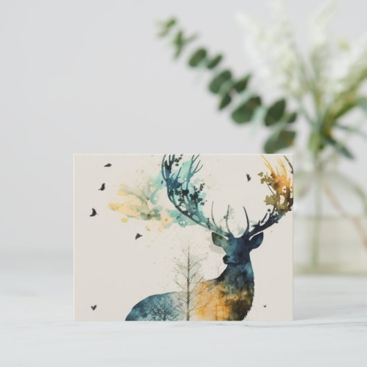 Aquarellirsche im Wald Postkarte (Stehend Vorderseite)