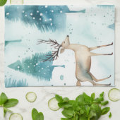 Aquarellirsche im Winterwald Weihnachten Geschirrtuch (Gefaltet)