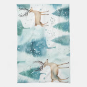 Aquarellirsche im Winterwald Weihnachten Geschirrtuch (Vertikal)