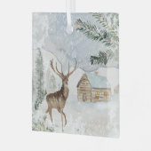 Aquarellirsche im Winterwald Weihnachten Ornament Aus Glas (Vorderseite links)