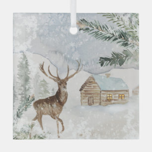 Aquarellirsche im Winterwald Weihnachten Ornament Aus Glas