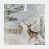 Aquarellirsche im Winterwald Weihnachten Ornament Aus Glas (Rückseite)