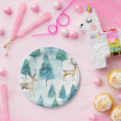 Aquarellirsche im Winterwald Weihnachten Pappteller (Party)