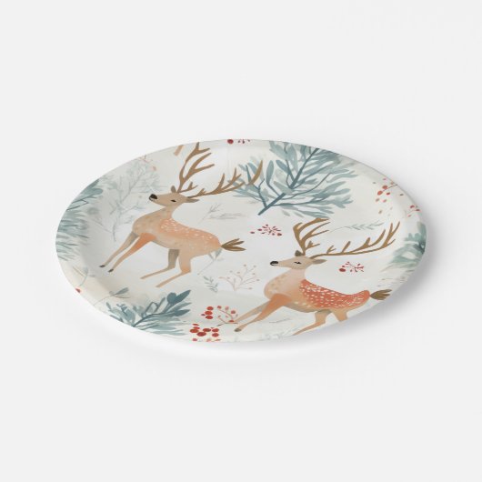 Aquarellirsche im Winterwald Weihnachten Pappteller (Schrägansicht)