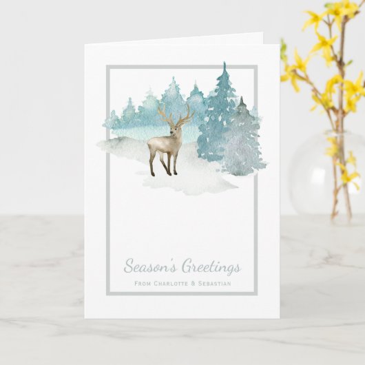 Aquarellirsche in Bäumen Weihnachtswinterlandschaf Karte (Gelbe Blume)