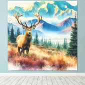 Aquarellirsche mit Antlern Leinwanddruck (Insitu (Holzboden))