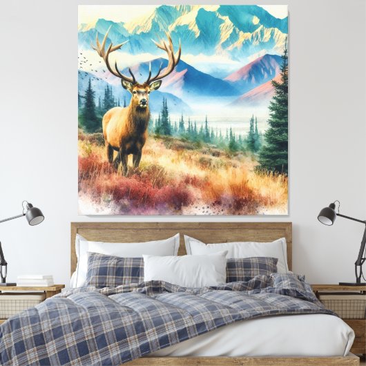 Aquarellirsche mit Antlern Leinwanddruck (Insitu (Schlafzimmer))