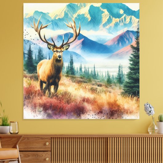 Aquarellirsche mit Antlern Leinwanddruck (Insitu (Wohnzimmer))