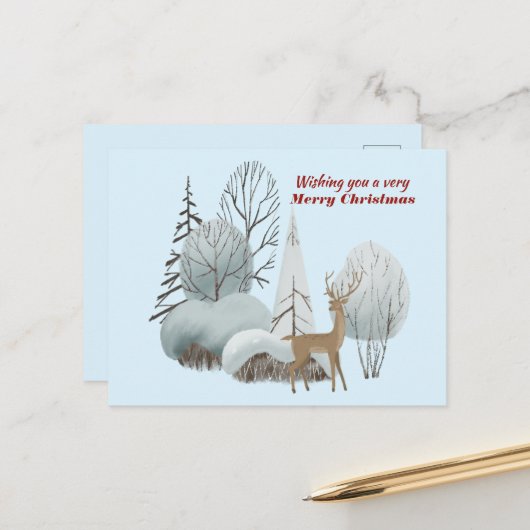 Aquarellirsche wünschen Ihnen ein frohes Weihnacht Postkarte (Vorderseite/Rückseite Beispiel)