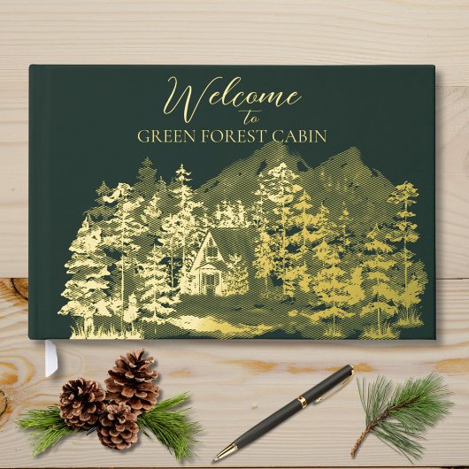 Aquarellkabine im Grünen Forest Gold Foil Gästebuch