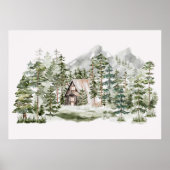 Aquarellkabine im grünen Pinienwald Poster (Vorne)