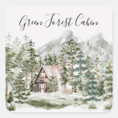 Aquarellkabine im grünen Pinienwald Quadratischer Aufkleber (Vorderseite)