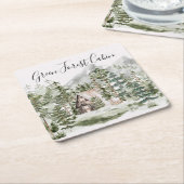 Aquarellkabine im grünen Pinienwald Rechteckiger Pappuntersetzer (angewinkelt)