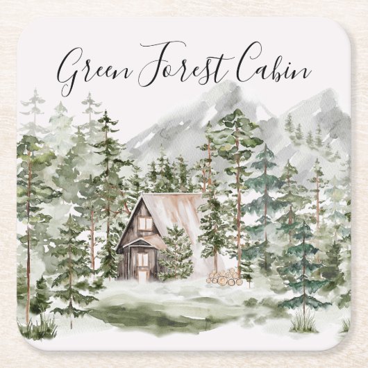 Aquarellkabine im grünen Pinienwald Rechteckiger Pappuntersetzer (Vorderseite)