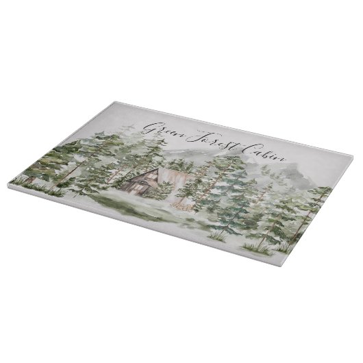 Aquarellkabine im grünen Pinienwald Schneidebrett (Ecke)