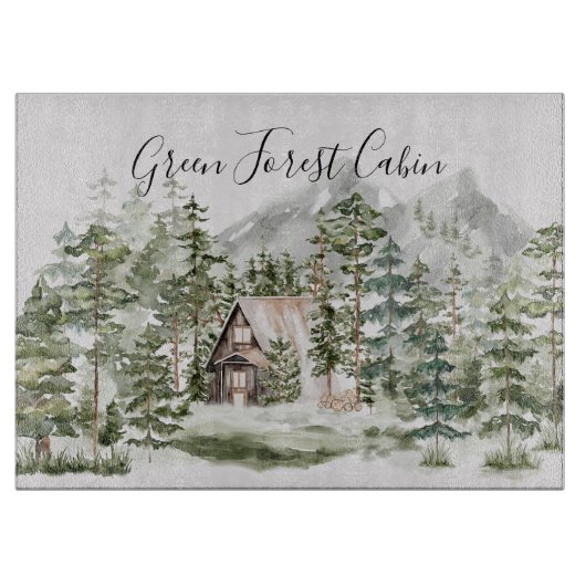Aquarellkabine im grünen Pinienwald Schneidebrett (Vorderseite)