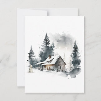 Aquarellkabine im Schnee-Urlaubskarte Feiertagskarte