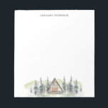 Aquarellkabine Personalisiert Notepad Notizblock<br><div class="desc">Die Aquarellkabine Personalisiert Notepad bietet eine Aquarelldarstellung einer A-Frame-Kabine,  grüne Berge und Kiefernbäume. Personalisieren Sie mit Ihrem Namen.</div>