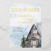 Aquarellkabine Rustikaler Winter Save the Date Folieneinladung (Vorderseite)