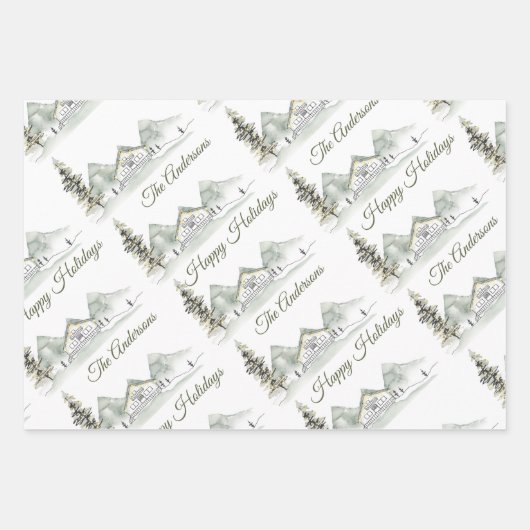 Aquarellkabine Urlaub Kariert Geschenkpapier Set (Vorderseite)