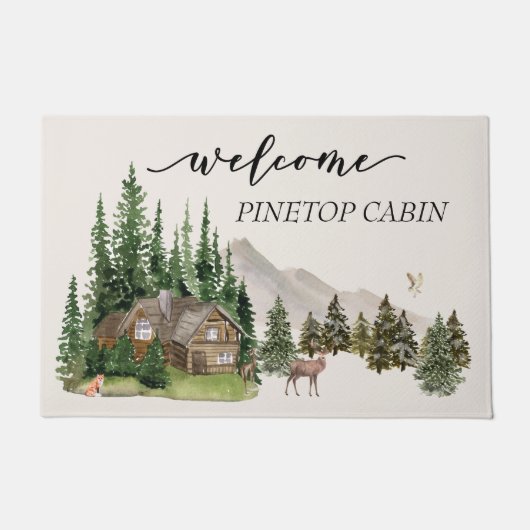Aquarellkabine Zuhause Familienwald Fußmatte (Vorderseite)