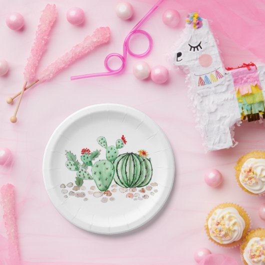 Aquarellkaktus Blume Pflanze Cartoon Pappteller (Party)