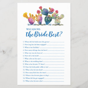 Aquarellkaktus, die das beste Spiel der Braut kenn Flyer