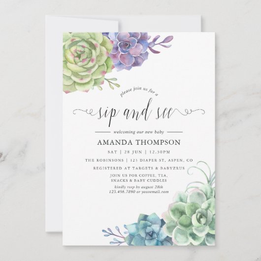 Aquarellkaktus Einladung (Vorderseite)