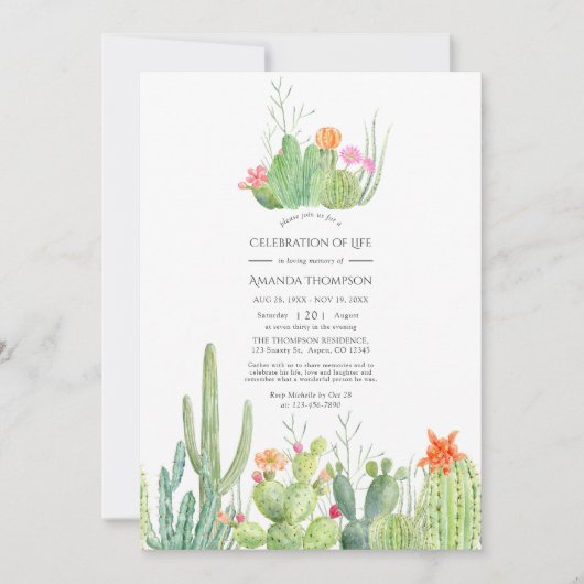 Aquarellkaktus Feier zum Foto des Lebens Einladung (Vorderseite)