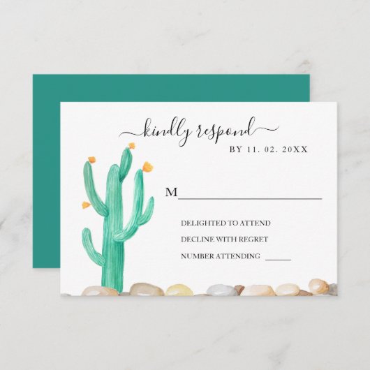 Aquarellkaktus für Hochzeiten RSVP-Karte RSVP Karte (Vorne/Hinten)