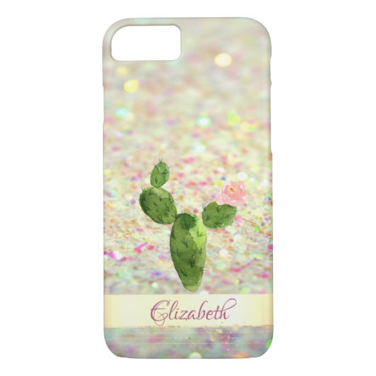 Aquarellkaktus Glittery Bokeh - Personalisiert Case-Mate iPhone Hülle (Rückseite)