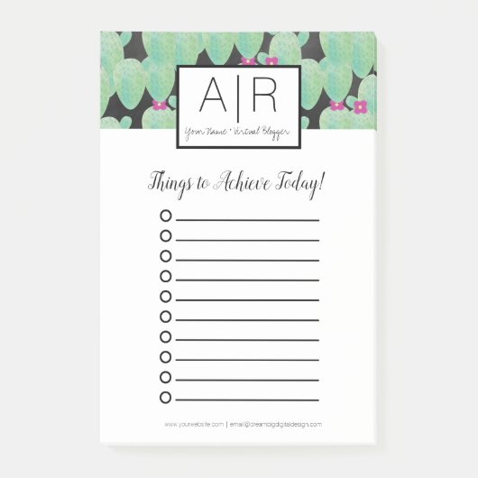 Aquarellkaktus Grüne Botanisches Muster Grün Post-it Klebezettel (Vorderseite)