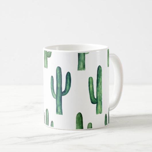 Aquarellkaktus. Grünes botanisches Muster. Modern Kaffeetasse (VorderseiteRechts)
