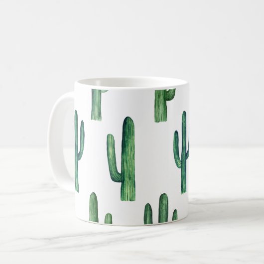Aquarellkaktus. Grünes botanisches Muster. Modern Kaffeetasse (Vorderseite Links)