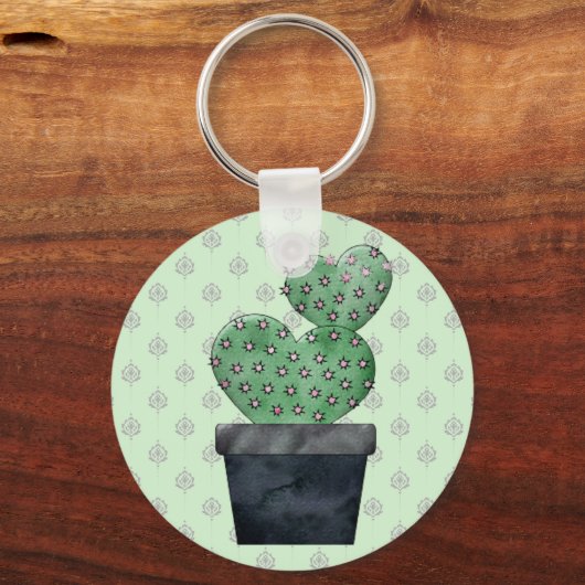 Aquarellkaktus in Pflanze Pot Gemustert Schlüsselanhänger (Rückseite)