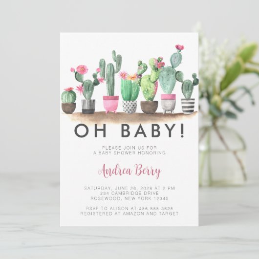 Aquarellkaktus Kinderdusche Einladung (Stehend Vorderseite)