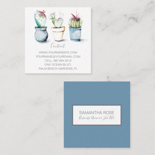 Aquarellkaktus Kleines Marketing Quadratische Visitenkarte (Vorne/Hinten)