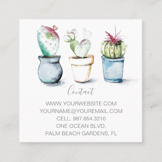 Aquarellkaktus Kleines Marketing Quadratische Visitenkarte (Vorderseite)