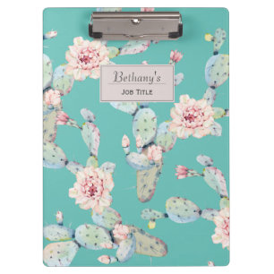 Aquarellkaktus mit Blume Moderne Personalisierte Klemmbrett