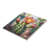 Aquarellkaktus mit dynamischen Wüsten-Blume Fliese (Seite)