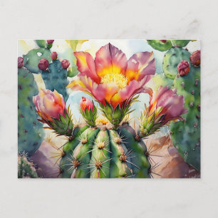Aquarellkaktus mit dynamischen Wüsten-Blume Postkarte