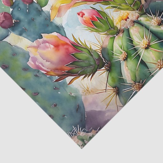 Aquarellkaktus mit dynamischen Wüsten-Blume Seidenpapier (Ausschnitt)